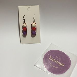 Red, white and purple bead wire earrings